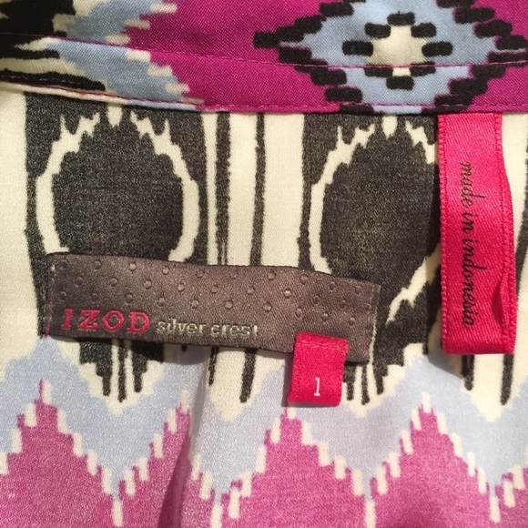 IZOD silver crest v neck long sleeve silky feel multi colored blouse - Picture 8 of 9